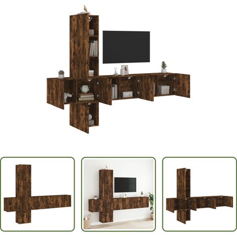 vidaXL Meuble TV - Unités murales TV 5 pcs chêne fumé bois d'ingénierie (1/5)