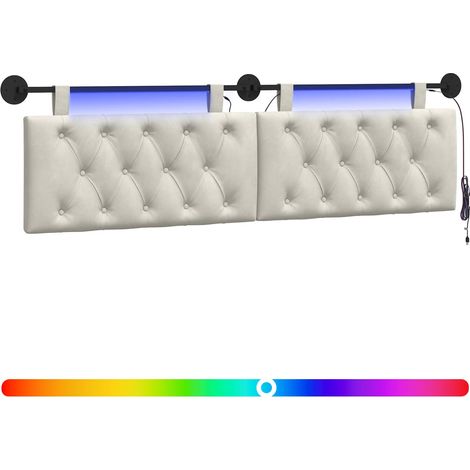 Cabecero colgante Con luz LED Crema Terciopelo vidaXL