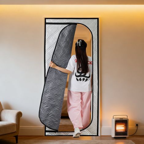 Rideau de porte isolant thermique à fermeture éclair, triple couche, occultant haut degré, sans perçage 90x200cm avec bande velcro (1/4)