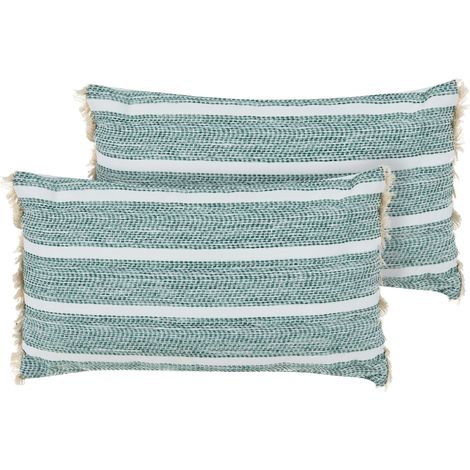 Conjunto de 2 cojines decorativos para exterior accesorios de jardín estampado a rayas verde oliva Alpinia (1/5)