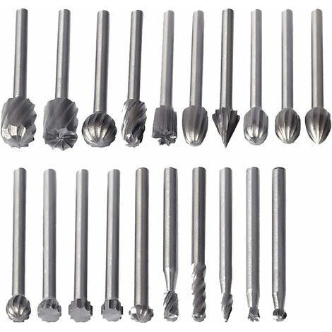 20 Pcs Fraises Rotatives, Hss Burrs Rotatives Embouts De Fraisage Outil Routage De Bois Accessoires Outil Rotatif 3mm Tige Pour Dremel MINKUROW (1/4)