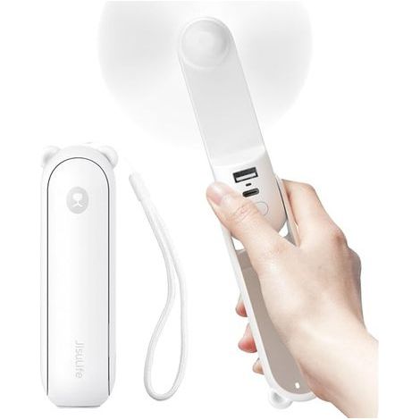 Tragbarer Ventilator mit 4500-mAh-Akku, bis zu 46 Stunden Laufzeit, tragbarer, akkubetriebener Taschenventilator oder faltbarer, USB-betriebener persönlicher Ventilator – Weiß (1/5)