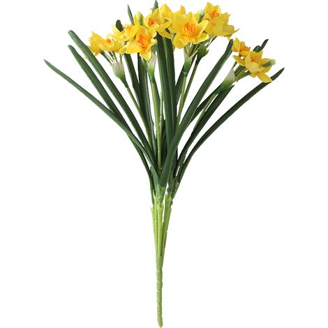 Künstlicher Narzissenstrauß, künstlicher Narzissenstrauß, künstliche Zimmerpflanze, orange-gelber Plastikblumenstrauß (1/2)