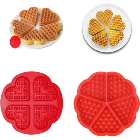 2 Pièces Moule Silicone Gaufres, Réutilisables Moules à Muffins en Silicone Antiadhésifs, Moule Gaufre Air Fryer en Forme de Cœur Rouge, Parfait pour Gaufres et Gâteau,Parent,-