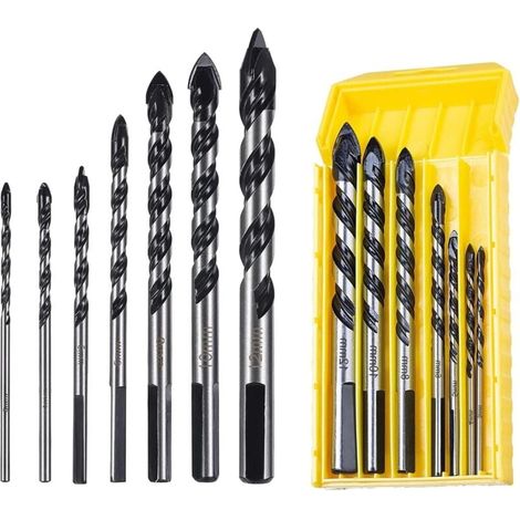 Set mit 7 Bohrern für Fliesen, Glas, Spiegel, Mauerwerk und Holz (3, 4, 5, 6, 8, 10, 12 mm, 1 Set) (1/4)