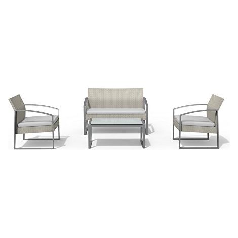 Salotto Esterno Set Beige Polyrattan Divano 2 Poltrone Tavolino Basso Giardino (1/4)