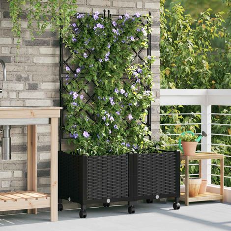 vidaXL Jardinera con enrejado y ruedas 2 uds. Negro 80 x 40 x 149 cm (1/5)
