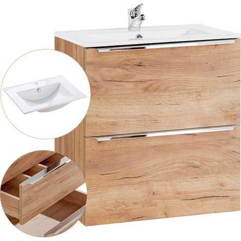 Waschtisch-Unterschrank 60cm mit Keramik-Waschbecken TOSKANA-56 in Wotaneiche Nb., B/H/T ca. 61/58/46 cm (1/5)