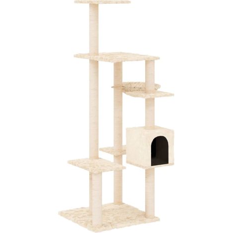Tiragraffi per gatti Mobili per arrampicata su torre Tiragraffi piattaforma da arrampicata con tiragraffi in sisal 142 cm crema 020022474