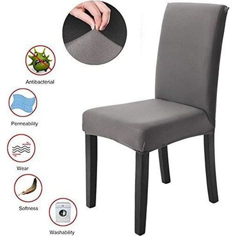 Lot de 6 Housses de chaise - Strech - Gris (1/3)