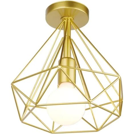 U DO Plafonnier Rétro Luminaire Cage en Fer Doré Vintage Industriel (1/4)