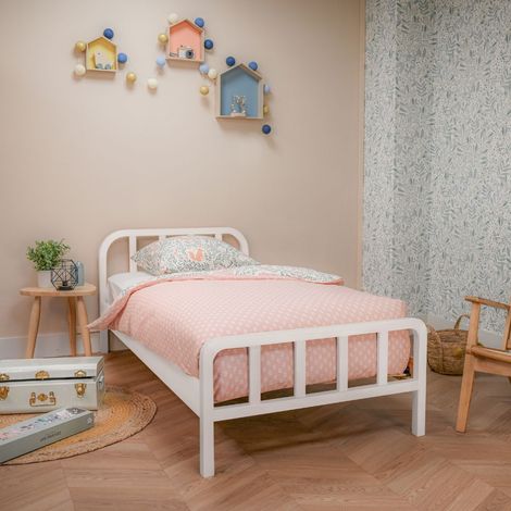 Lit enfant en pin massif blanc tĂŞte de lit arrondie 90x190 - LT17019 (1/3)