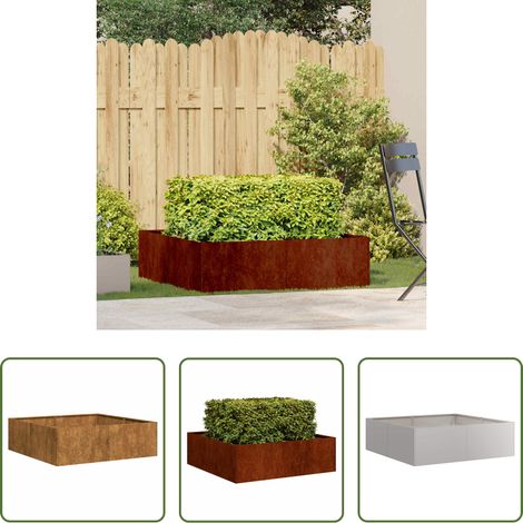 Bac à fleurs rouillé - Jardinière rouillé 100x100x30 cm acier inoxydable (1/5)