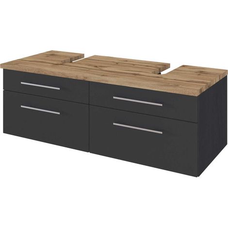 Doppel Waschtischunterschrank 120 cm, mit  Siphonausschnitten TAREE-03 in matt grau (1/5)