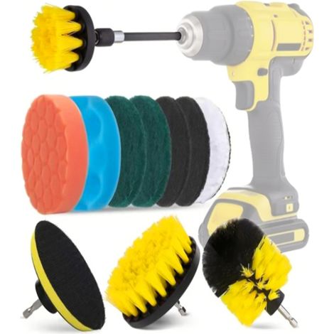 Ensemble de 12 brosses de nettoyage multifonctions pour perceuse sans fil AVID POWER BOSCH avec brosses à récurer et tampons de rechange pour la cuisine, la voiture et la salle de bain. (1/5)