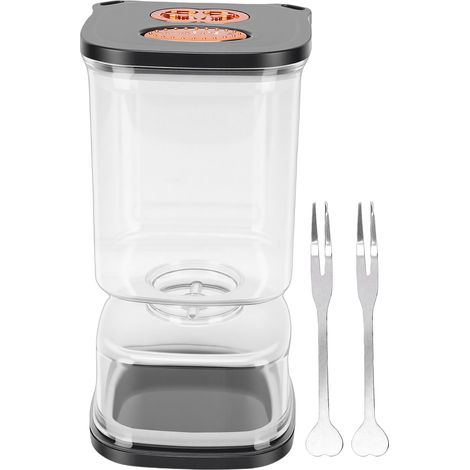 Pot à cornichons en plastique carré noir, séparateur de jus hermétique de 1000ml avec fourchettes pour concombre et oignon. (1/5)