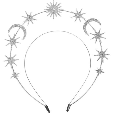 Silver Metal Goddess Headband with Double Layer Star and Moon (1/5)