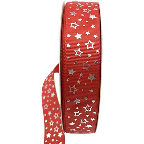 Ruban imprimé étoiles de 48 yards (44 m) et 1 pouce (2,5 cm) de large, idéal pour la confection de nœuds pour cheveux, l'emballage cadeau et les loisirs créatifs. (1/5)