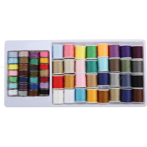 Lot de fils à coudre 60 bobines multicolores pratique polyester avec canettes réutilisables pour machine à coudre (1/5)