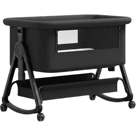 Cuna para bebé, altura regulable, diseño plegable, HZDC negra (1/2)