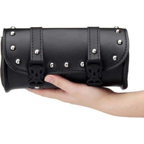 Sac à outils pour fourche de moto, sacoches en cuir, noir, étanche, universel (1/4)
