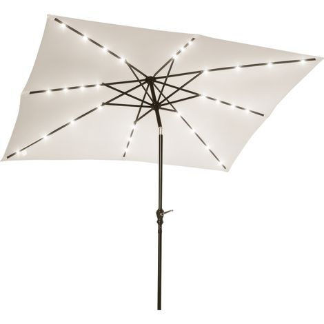 Gartenschirm, gerader Sonnenschirm, 3 x 2 m, beleuchtet, rechteckig, neigbar, Solar-LED-Sonnenschirm, Stahl, cremefarbenes Polyester