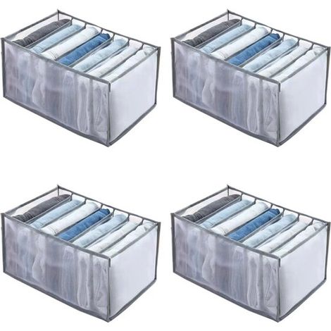 Aufbewahrungskörbe – Schubladenorganizer für Jeans und Hosen – Großes Fassungsvermögen – 4er-Pack – Für Kleiderschrank & Reisen – Transparent (1/5)