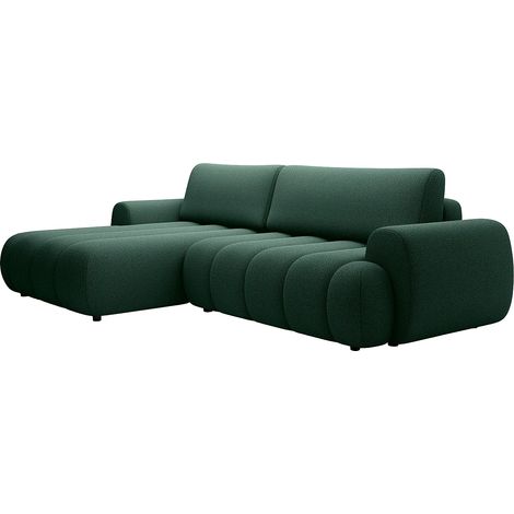 Canapé d'angle gauche convertible en tissu vert sapin FRIDORA (1/5)