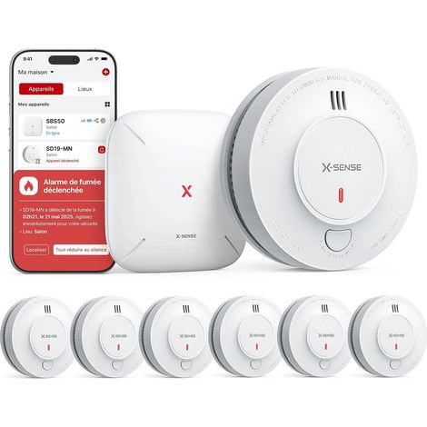 Détecteur de Fumée Connecté, Batterie Intégrée 10 Ans avec Station de Base, Fonction avec l’Appli, Compatible avec l’Application Home Security, SD19-MN61 (1/5)