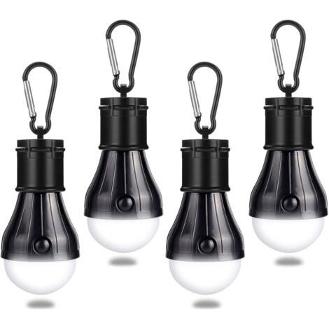 Lampe de camping avec mousqueton - Lampe de tente - Lampe LED pour tente - Idéale pour les voyages, le vélo, la randonnée, la maison et la pêche - Noire