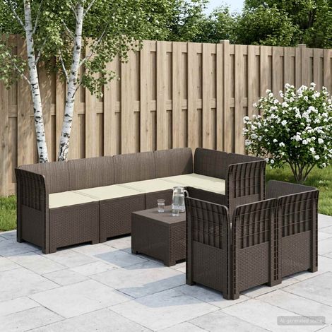 vidaXL Canapé de Jardin 7 Places avec Coussins Look Rattan PP (1/5)