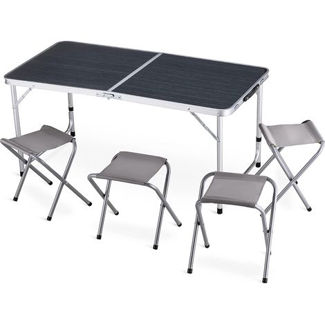 Set Tavolo Pieghevole da Campeggio con 4 Sgabelli, Altezza Regolabile 54-71 cm, Tavolo Richiudibile a Valigia 120x60 cm, Struttura in Alluminio, Portatile per Camping, Picnic e Giardino (1/5)