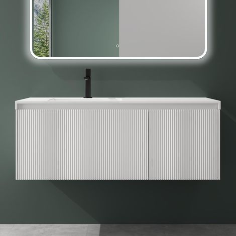 Mai & Mai Mobile Bagno Sospeso 120cm, Mobile da Bagno con Cassetto Include Lavabo Bianco Santa Y068, Bianco lucido (1/5)