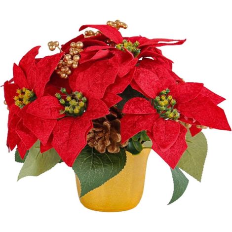 Poinsettia Artificielle - Pot Décoratif Noël Pâques - Hauteur 20 cm Diamètre Pot 8 cm - Rouge - 1 Pièce (1/5)