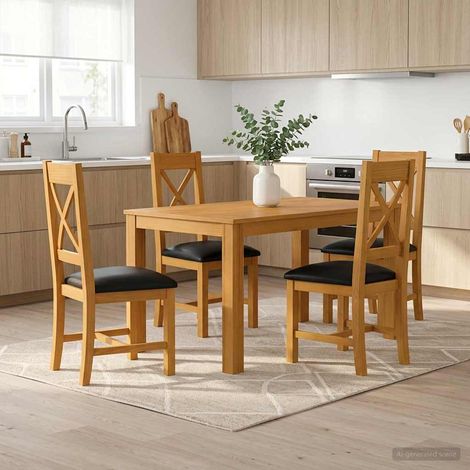 vidaXL Ensemble de salle à manger 5 pc Noir Bois de chêne massif (1/5)