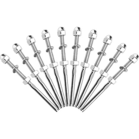10 pièces tendeurs de câble filetés séparateur de câble en acier inoxydable tendeur de garde-corps en fil d'acier inoxydable avec joint d'écrou pour systèmes de gréement de garde-corps 1/8" (1/4)