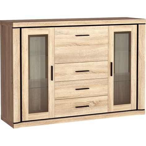 Sideboard mit Vitrinentüren 157cm mit Beleuchtung in Sonoma Eiche DUNEDIN-161 (1/5)