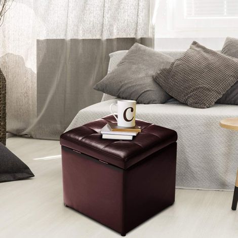 COSTWAY Tabouret Pouf Coffre Boîte de Rangement Repose-Pied Ottoman avec Espace de Stockage Cuir PU, Charge 150 kg, 40 x 40 x 40 cm (Beige) (1/4)