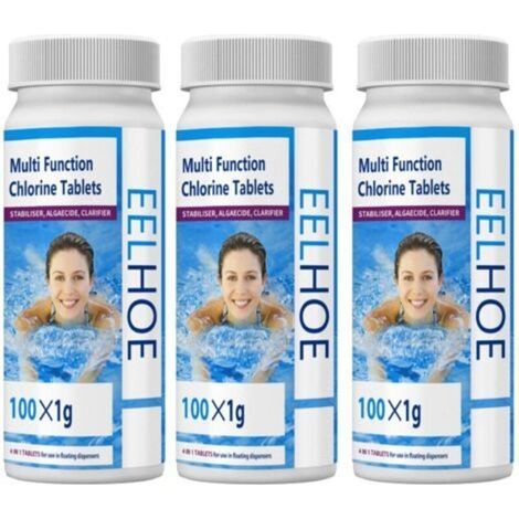 Pastillas efervescentes de cloro para piscinas, aptas para la limpieza y el control de la calidad del agua en piscinas y piscinas infantiles (300 pastillas). (1/5)