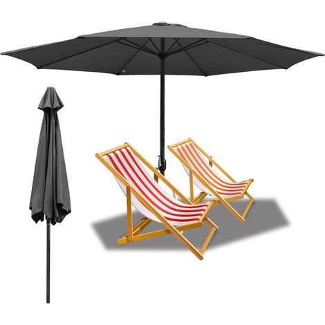 SWANEW Ombrellone Ø350CM - Altezza e Angolo Regolabili - Sistema a Manovella, Grigio, Ombrellone hawaiano, Ombrellone da esterno (1/5)