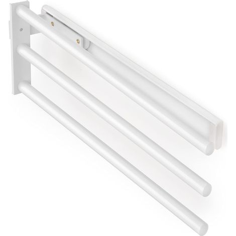 Porte-serviettes extensible, à 3 bras 440 mm, support pour drap de salle de bain ou torchons de cuisine, Aluminium, Blanc (1/5)