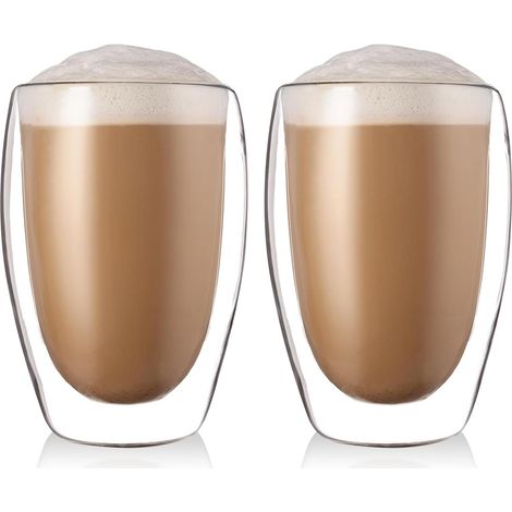 2 Pièces 450 ml Tasses Double Paroi: Tasse Cappuccino Verre Double Paroi, Tasse Double paroi Verre, Mug Verre Café Borosilicate, Tasse a Thé Latte Cappuccino pour Noël, Anniversaire, Thé (1/5)