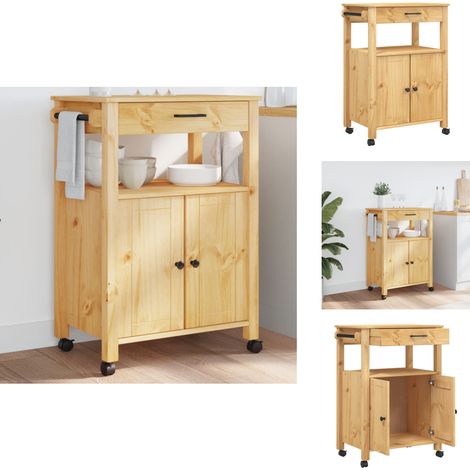 Chariot de cuisine MONZA 60x40x90 cm bois massif de pin - Chariot De Cuisine - Chariot À Légumes - Meuble De Cuisine - Rangement Cuisine - Étagère Murale (1/5)