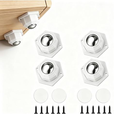 4 Roulettes À Billes Pour Meubles 360° Auto-Adhésives — Roulettes Plates Robustes Charge Lourde 200kg, Mini Roulettes Pivotante À Coller, Idéales Pour Chaise, Canapé Et Électroménager (1/5)