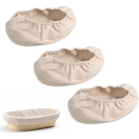 3 Housses Ovales en Coton Lin pour Panier à Pain, Accessoire de Boulangerie Pratique, Banneton pour Pain, pour Paniers au Levain, Pâte, Saladier de Pâtisserie