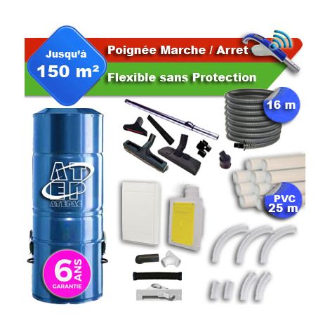 Aspirateur central hybride ATEPAC 70 GARANTIE 6 ANS + flexible rétractable 16 m + poignée marche/arrêt + 7 accessoires + kit 1 prise RETRAFLEX + kit prise balai (rayon d'action 150 m2) (1/5)