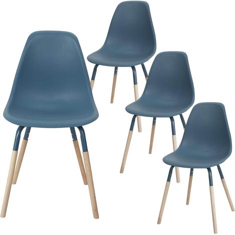 FLUK - Lot de 4 Chaises Polypropylène Bleu et Bois (1/5)