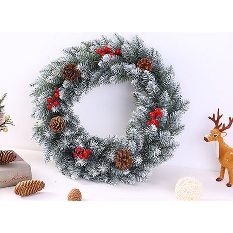 Guirlande De Noël - Pour Porte D'Entrée Mur Cheminée Fenêtre - Avec Flocons De Neige Pommes De Pin Et Baies - 30 Cm (1/5)