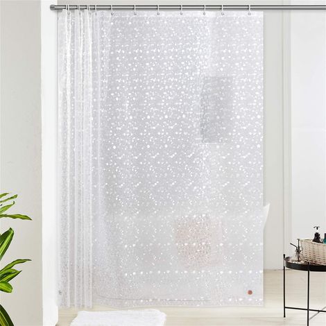 Grand Rideau Douche avec 16 Crochets,Extra Large,Semi Transparent,Anti Moisissure,Imperméable,240x200cm,PEVA,Lesté avec Bloc de Verre en Bas,Motif Galet (1/5)