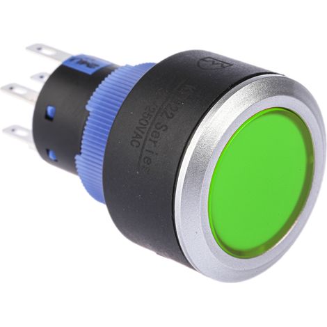 Bouton-poussoir, Momentané lumineux, LED Vert, 3 A, 5 A, Vert, Montage panneau ( Prix pour Paquet de 1 )